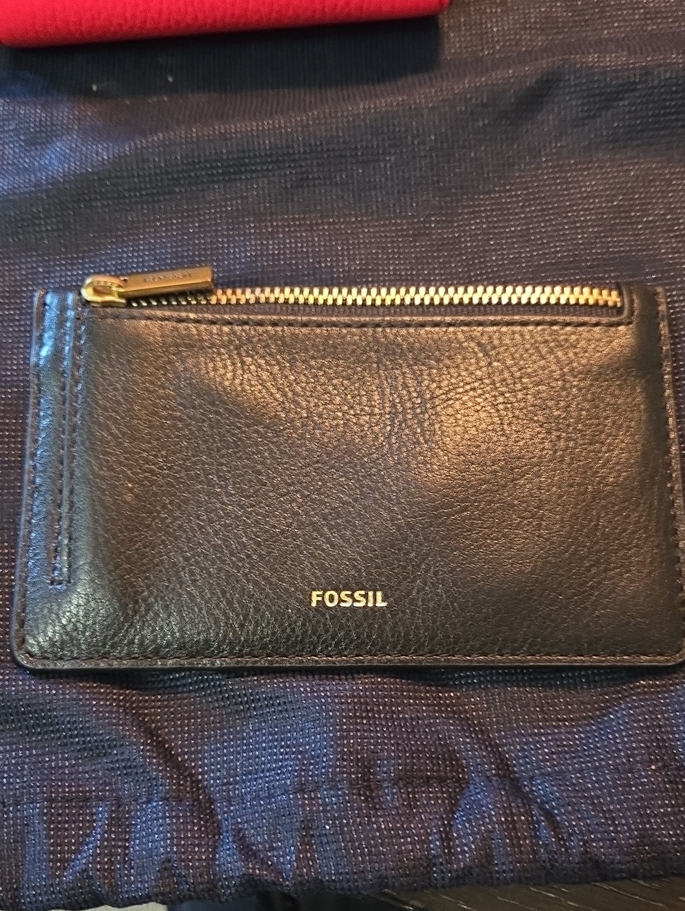 Fossil Black Leather Zip Card Case